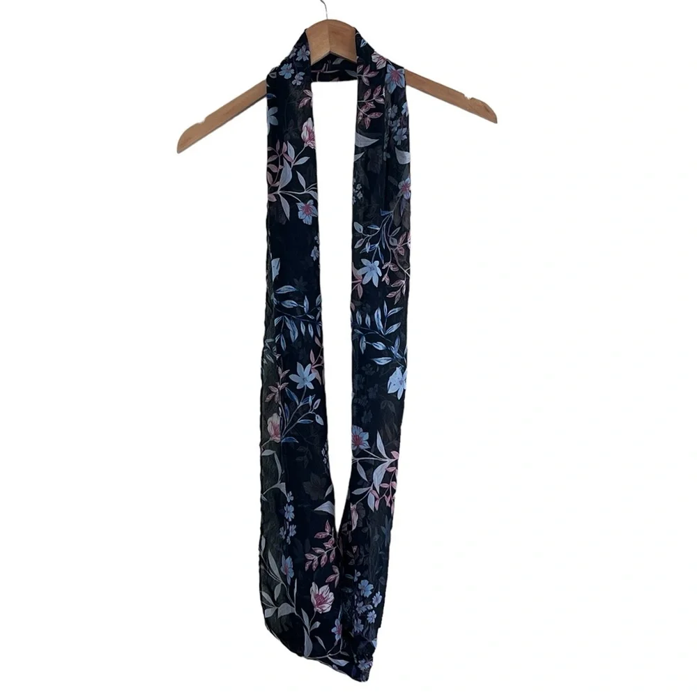 Blue floral airy lightweight infinity scarf wrap